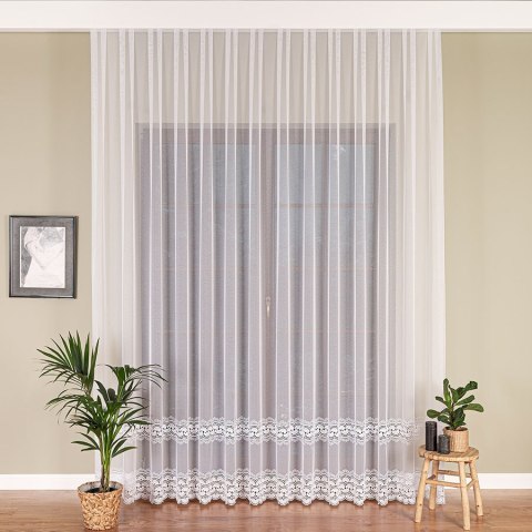 Firanka z aplikacją ze wzorem pasowym na markizecie, wysokość 280cm, kolor 001 biały 009397/433/001/000280/1