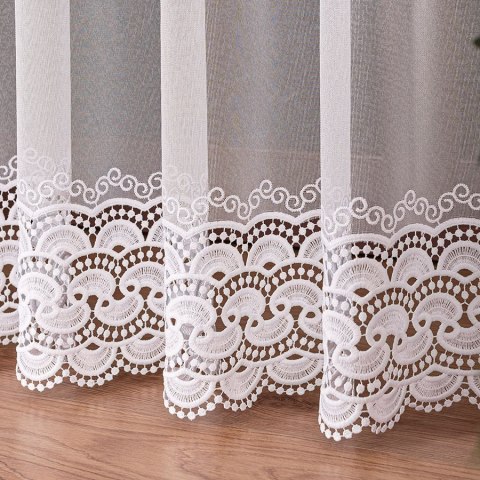 Firanka z aplikacją ze wzorem pasowym na markizecie, wysokość 280cm, kolor 001 biały 009397/433/001/000280/1