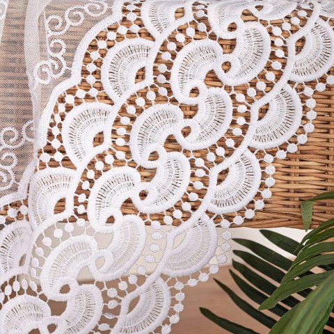 Firanka z aplikacją ze wzorem pasowym na markizecie, wysokość 280cm, kolor 001 biały 009397/433/001/000280/1