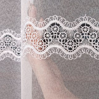 Firanka z aplikacją ze wzorem pasowym na markizecie, wysokość 175cm, kolor 001 biały 009314/433/001/000175/1