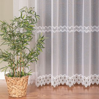 Firanka z aplikacją ze wzorem pasowym na markizecie, wysokość 280cm, kolor 001 biały 009314/433/001/000280/1