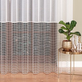 Firanka z aplikacją na markizecie ze wzorem pasowym, wysokość 280cm, kolor 202 biały z kremowym dolem 081773/433/202/000280/1