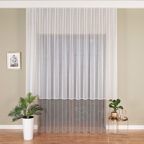 Firanka z aplikacją na markizecie ze wzorem pasowym, wysokość 280cm, kolor 202 biały z kremowym dolem 081773/433/202/000280/1