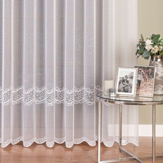 Firanka z aplikacją ze wzorem pasowym na markizecie, wysokość 280cm, kolor 001 biały 034617/433/001/000280/1