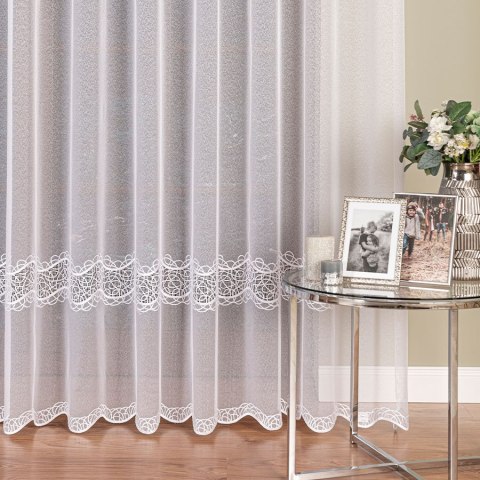 Firanka z aplikacją ze wzorem pasowym na markizecie, wysokość 280cm, kolor 001 biały 034617/433/001/000280/1
