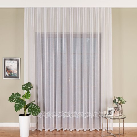 Firanka z aplikacją ze wzorem pasowym na markizecie, wysokość 280cm, kolor 001 biały 034617/433/001/000280/1