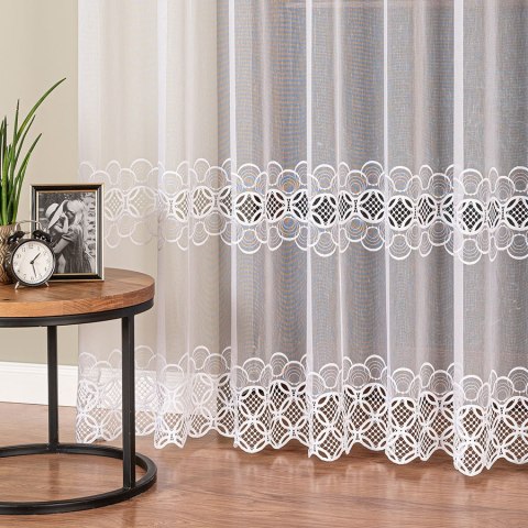 Firanka z aplikacją ze wzorem pasowym na markizecie, wysokość 280cm, kolor 001 biały 112955/433/001/000280/1