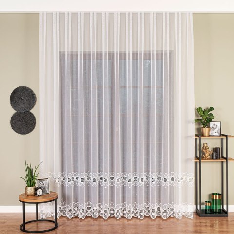 Firanka z aplikacją ze wzorem pasowym na markizecie, wysokość 280cm, kolor 001 biały 112955/433/001/000280/1