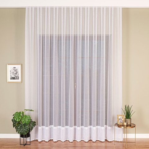 Firanka z aplikacją ze wzorem pasowym na markizecie, wysokość 280cm, kolor 001 biały 009418/178/001/000280/1