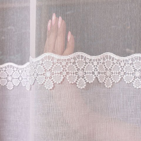 Firanka z aplikacją ze wzorem pasowym na markizecie, wysokość 280cm, kolor 001 biały 009418/178/001/000280/1