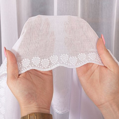 Firanka z aplikacją ze wzorem pasowym na markizecie, wysokość 280cm, kolor 001 biały 009418/178/001/000280/1