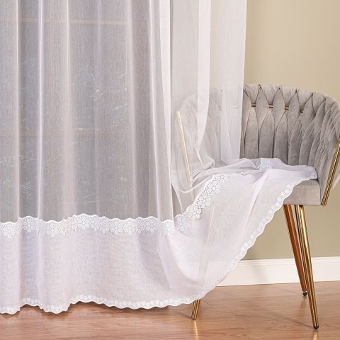 Firanka z aplikacją ze wzorem pasowym na markizecie, wysokość 280cm, kolor 001 biały 009418/178/001/000280/1