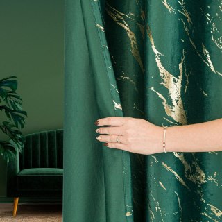 MARMA Tkanina dekoracyjna, wysokość 300cm, kolor 010 ciemny zielony; butelkowy ze złotym nadrukiem na VELVI TD0033/TDP/010/00030