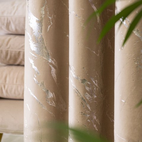 MARMA Tkanina dekoracyjna, wysokość 300cm, kolor 001 ciemny beżowy ze srebrnym nadrukiem na VELVI TD0037/TDP/001/000300/1