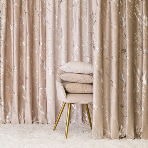 MARMA Tkanina dekoracyjna, wysokość 300cm, kolor 001 ciemny beżowy ze srebrnym nadrukiem na VELVI TD0037/TDP/001/000300/1