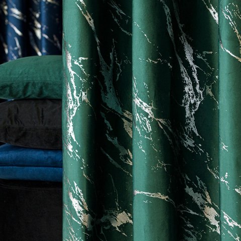MARMA Tkanina dekoracyjna, wysokość 300cm, kolor 010 ciemny zielony; butelkowy ze srebrnym nadrukiem na VELVI TD0037/TDP/010/000