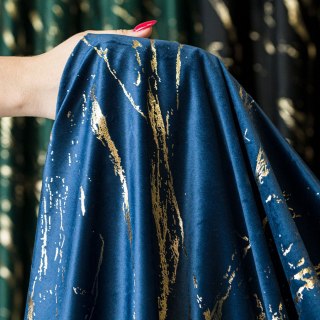 MARMA Tkanina dekoracyjna, wysokość 300cm, kolor 011 granatowy ze złotym nadrukiem na VELVI TD0033/TDP/011/000300/1