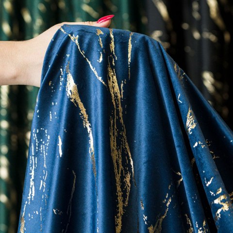 MARMA Tkanina dekoracyjna, wysokość 300cm, kolor 011 granatowy ze złotym nadrukiem na VELVI TD0033/TDP/011/000300/1