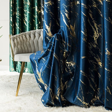 MARMA Tkanina dekoracyjna, wysokość 300cm, kolor 011 granatowy ze złotym nadrukiem na VELVI TD0033/TDP/011/000300/1