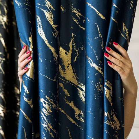 MARMA Tkanina dekoracyjna, wysokość 300cm, kolor 011 granatowy ze złotym nadrukiem na VELVI TD0033/TDP/011/000300/1