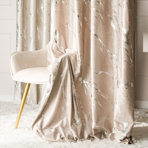 MARMA Tkanina dekoracyjna, wysokość 300cm, kolor 015 ciemny kremowy ze srebrnym nadrukiem na VELVI TD0037/TDP/015/000300/1