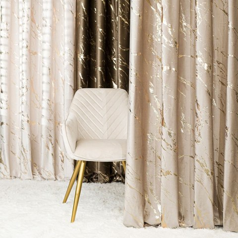 MARMA Tkanina dekoracyjna, wysokość 300cm, kolor 015 ciemny kremowy ze złotym nadrukiem na VELVI TD0033/TDP/015/000300/1