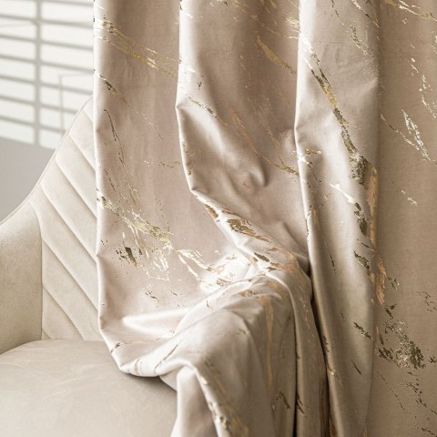 MARMA Tkanina dekoracyjna, wysokość 300cm, kolor 015 ciemny kremowy ze złotym nadrukiem na VELVI TD0033/TDP/015/000300/1