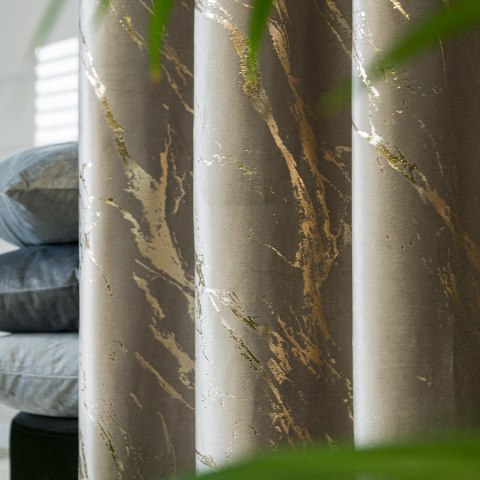 MARMA Tkanina dekoracyjna, wysokość 300cm, kolor 017 szaro-beżowy ze złotym nadrukiem na VELVI TD0033/TDP/017/000300/1