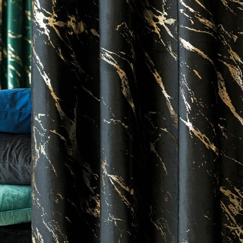 MARMA Tkanina dekoracyjna, wysokość 300cm, kolor 111 czarny ze złotym nadrukiem na VELVI TD0033/TDP/111/000300/1