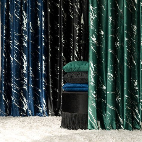 MARMA Tkanina dekoracyjna, wysokość 300cm, kolor 010 ciemny zielony; butelkowy ze srebrnym nadrukiem na VELVI TD0037/TDP/010/000