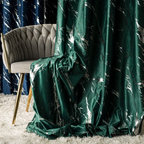 MARMA Tkanina dekoracyjna, wysokość 300cm, kolor 010 ciemny zielony; butelkowy ze srebrnym nadrukiem na VELVI TD0037/TDP/010/000