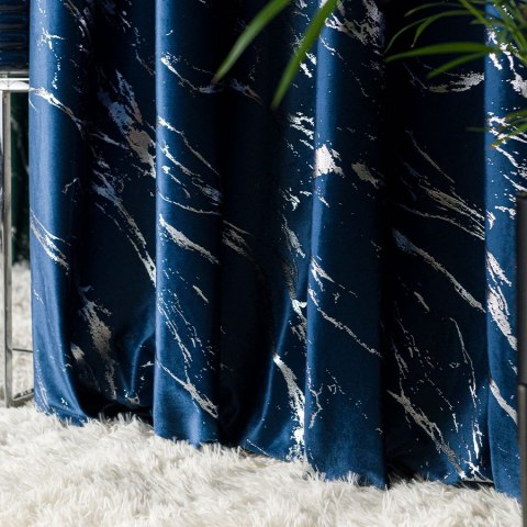MARMA Tkanina dekoracyjna, wysokość 300cm, kolor 011 granatowy ze srebrnym nadrukiem na VELVI TD0037/TDP/011/000300/1