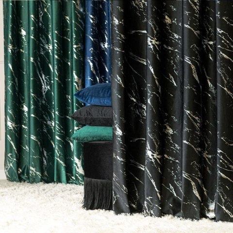 MARMA Tkanina dekoracyjna, wysokość 300cm, kolor 111 czarny ze srebrnym nadrukiem na VELVI TD0037/TDP/111/000300/1