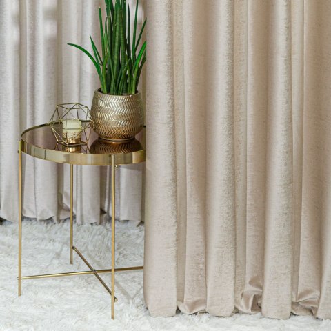 ELEONORA Zasłona gotowa na przelotkach, szerokość 140cm x wysokość 250cm, kolor 001 ciemny beżowy ze złotym nadrukiem na VELVI T