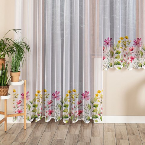 KWIATOWA ŁĄKA Firanka żakardowa odpasowana na prosto, szerokość 300 x wysokość 230cm, kolor 001 biały D00308/FOP/001/000231/1