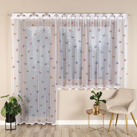 MOTYLKI Firanka żakardowa odpasowana na prosto, szerokość 145 x wysokość 220cm, kolor 001 biały D00310/FOP/001/000220/1