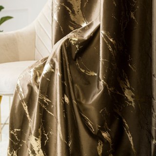 MARMA Zasłona gotowa na przelotkach, szerokość 140cm x wysokość 250cm, kolor 002 brązowy ze złotym nadrukiem na VELVI TD0033/ZGP