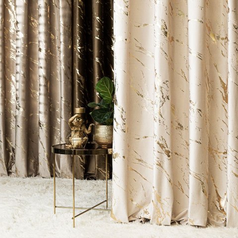 MARMA Zasłona gotowa na przelotkach, szerokość 140cm x wysokość 250cm, kolor 016 kremowy ze złotym nadrukiem na VELVI TD0033/ZGP