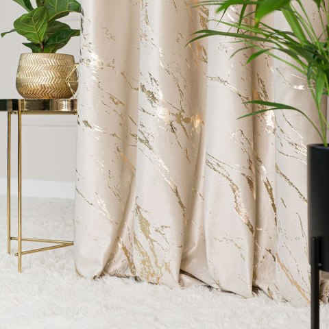 MARMA Zasłona gotowa na przelotkach, szerokość 140cm x wysokość 250cm, kolor 226 jasny kremowy ze złotym nadrukiem na VELVI TD00