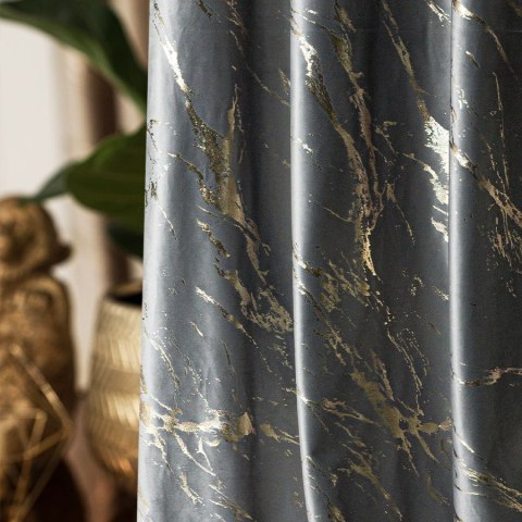 MARMA Zasłona gotowa na taśmie, szerokość 140cm x wysokość 250cm, kolor 005 jasny szary ze złotym nadrukiem na VELVI TD0033/ZGT/