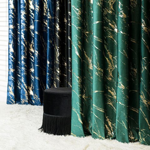 MARMA Zasłona gotowa na taśmie, szerokość 140cm x wysokość 250cm, kolor 010 ciemny zielony; butelkowy ze złotym nadrukiem na VEL