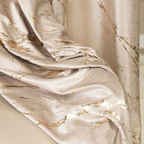 MARMA Zasłona gotowa na taśmie, szerokość 140cm x wysokość 250cm, kolor 015 ciemny kremowy ze złotym nadrukiem na VELVI TD0033/Z