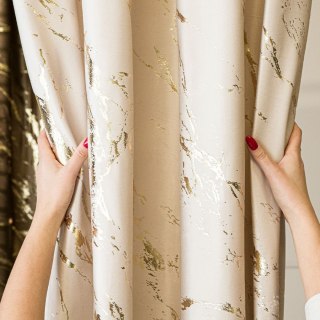 MARMA Zasłona gotowa na taśmie, szerokość 140cm x wysokość 250cm, kolor 016 kremowy ze złotym nadrukiem na VELVI TD0033/ZGT/016/