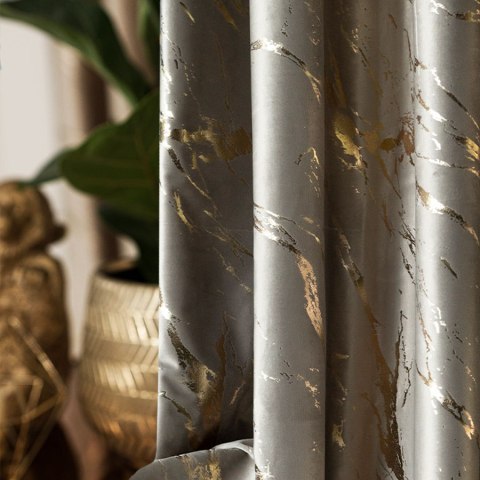 MARMA Zasłona gotowa na taśmie, szerokość 140cm x wysokość 250cm, kolor 017 szarobeżowy ze złotym nadrukiem na VELVI TD0033/ZGT/