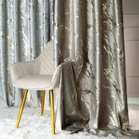 MARMA Zasłona gotowa na taśmie, szerokość 140cm x wysokość 250cm, kolor 017 szarobeżowy ze złotym nadrukiem na VELVI TD0033/ZGT/