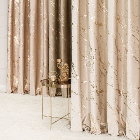 MARMA Zasłona gotowa na taśmie, szerokość 140cm x wysokość 250cm, kolor 226 jasny kremowy ze złotym nadrukiem na VELVI TD0033/ZG