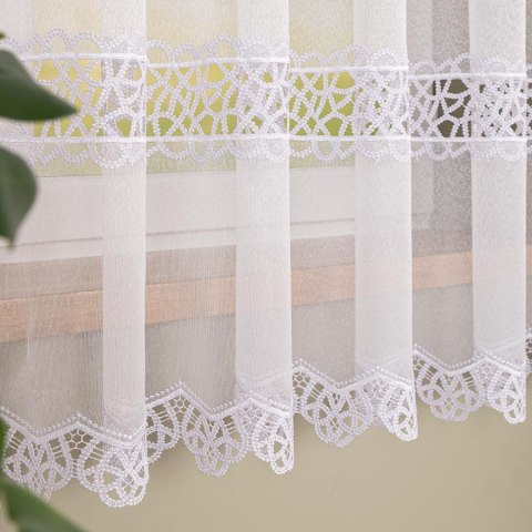Firanka z aplikacją ze wzorem pasowym na markizecie, wysokość 175cm, kolor 001 biały 112997/433/001/000175/1