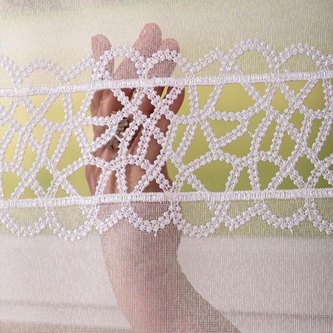 Firanka z aplikacją ze wzorem pasowym na markizecie, wysokość 175cm, kolor 001 biały 112997/433/001/000175/1