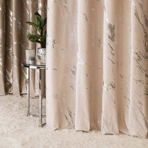 MARMA Zasłona gotowa na przelotkach, szerokość 140cm x wysokość 250cm, kolor 016 kremowy ze srebrnym nadrukiem na VELVI TD0037/Z