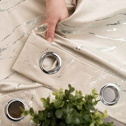 MARMA Zasłona gotowa na przelotkach, szerokość 140cm x wysokość 250cm, kolor 226 jasny kremowy ze srebrnym nadrukiem na VELVI TD